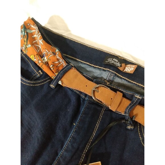 Royalty For Me Women Mid‎ Rise Skinny Dark Cloth Belt Denim Jeans Size 16P - Picture 3 of 8